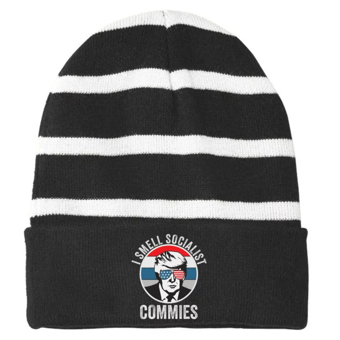 Pro Trump I Smell Commies Striped Beanie with Solid Band