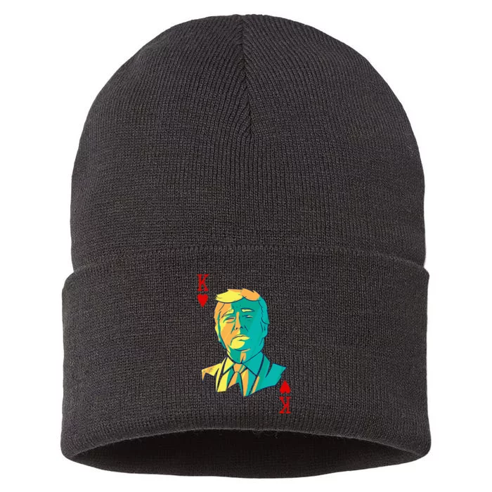 President Trump Is The King Of Hearts Poker Card Sustainable Knit Beanie