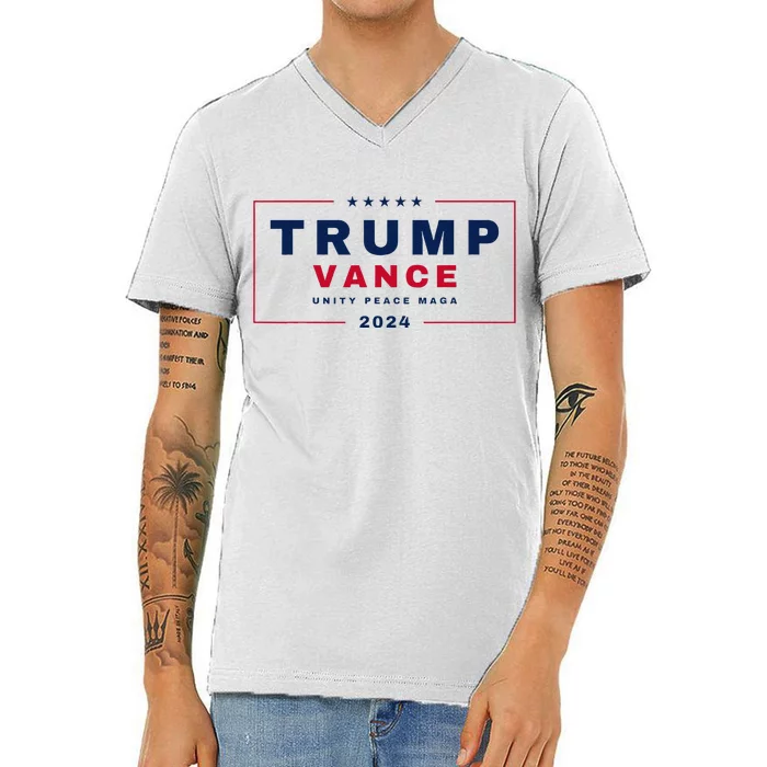 President Trump Jd Vance Vp Unity Peace Maga Usa 2024 V-Neck T-Shirt