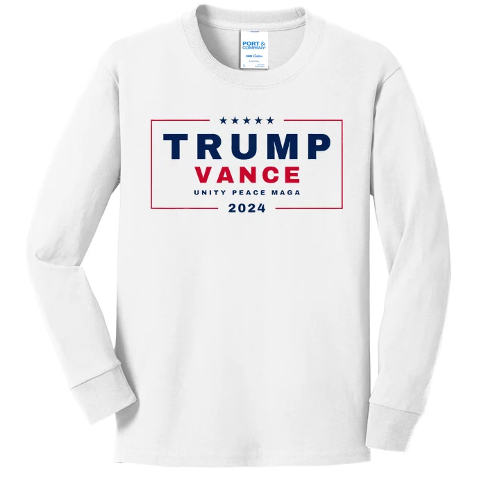 President Trump Jd Vance Vp Unity Peace Maga Usa 2024 Kids Long Sleeve Shirt