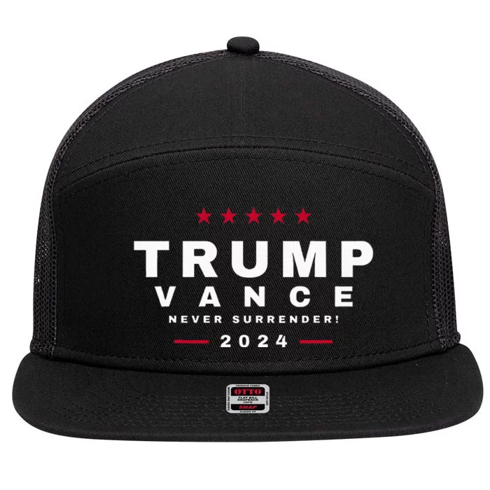 President Trump Jd Vance Vp Never Surrender! Maga Usa 7 Panel Mesh Trucker Snapback Hat