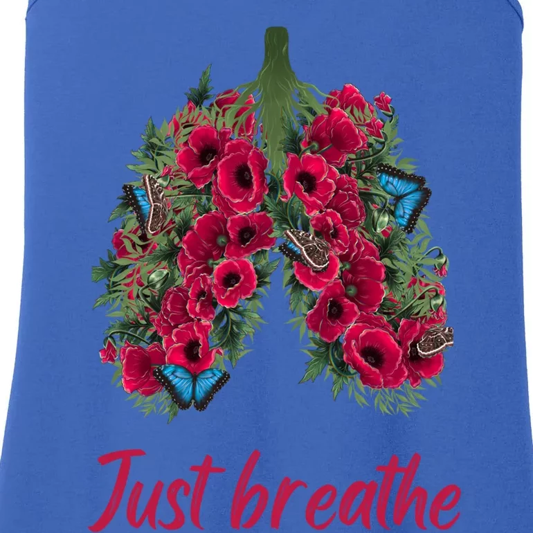 Positive Thinking Just Breathe Poppy Floral Lungs Nature Gift Ladies Essential Tank