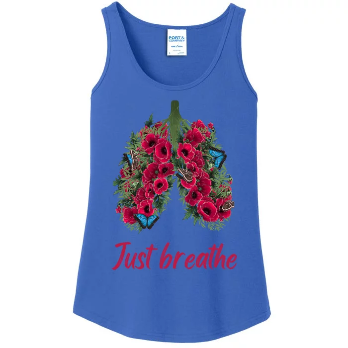 Positive Thinking Just Breathe Poppy Floral Lungs Nature Gift Ladies Essential Tank