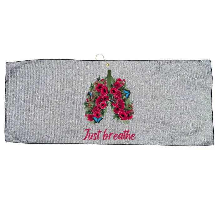 Positive Thinking Just Breathe Poppy Floral Lungs Nature Gift Large Microfiber Waffle Golf Towel