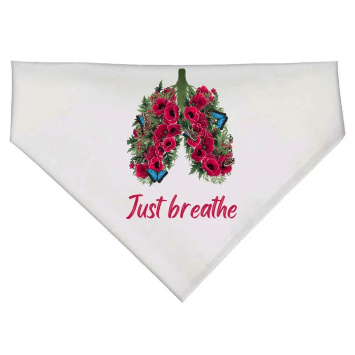 Positive Thinking Just Breathe Poppy Floral Lungs Nature Gift USA-Made Doggie Bandana