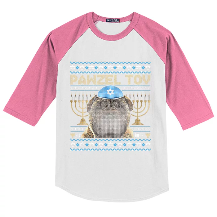 Pawzel Tov Jewish Chinese SharPei Dog Funny Hanukkah Kids Colorblock Raglan Jersey