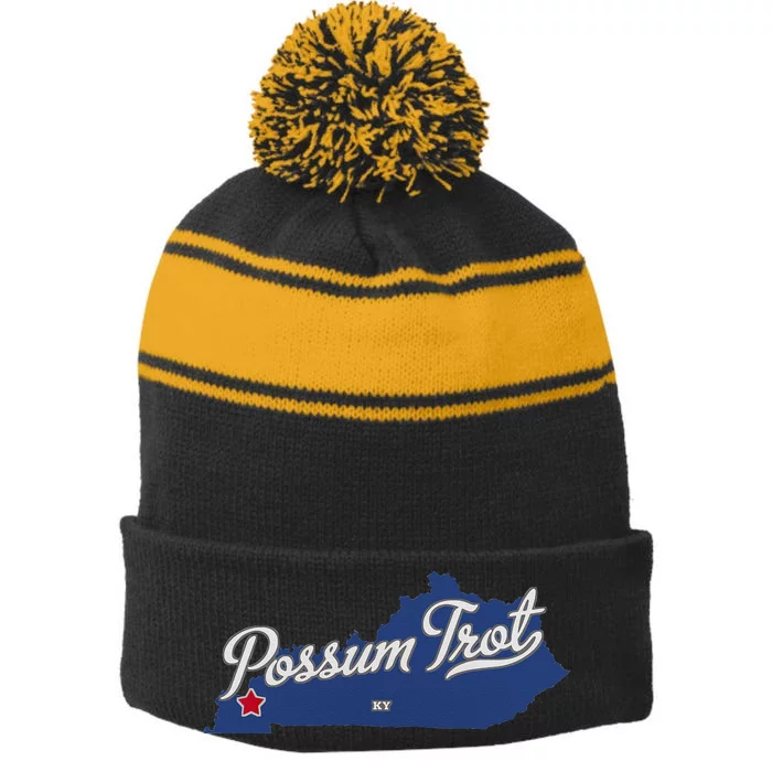 Possum Trot Kentucky KY Map Stripe Pom Pom Beanie