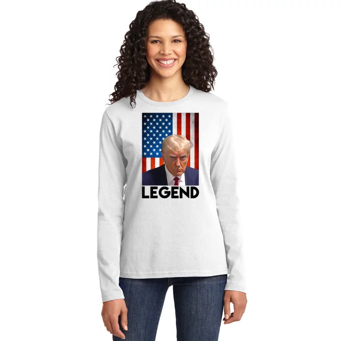 President Trump Legend American Flag Ladies Long Sleeve Shirt