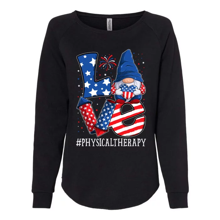 Physical Therapy Love 4th Of July Gnome Usa Patriotic Gift Womens California Wash Sweatshirt