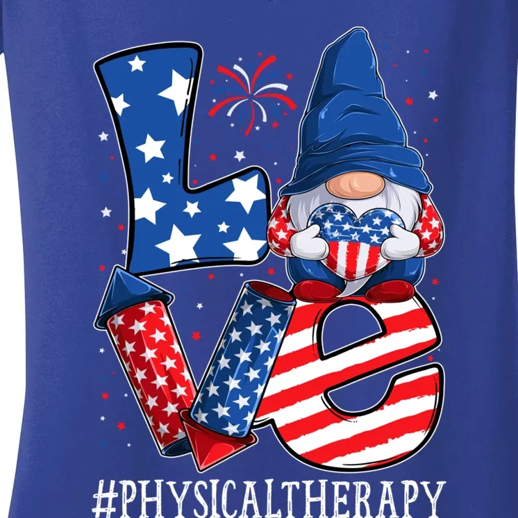 Physical Therapy Love 4th Of July Gnome Usa Patriotic Gift Women's V-Neck T-Shirt