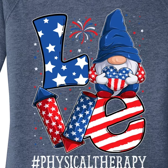 Physical Therapy Love 4th Of July Gnome Usa Patriotic Gift Women's Perfect Tri Tunic Long Sleeve Shirt