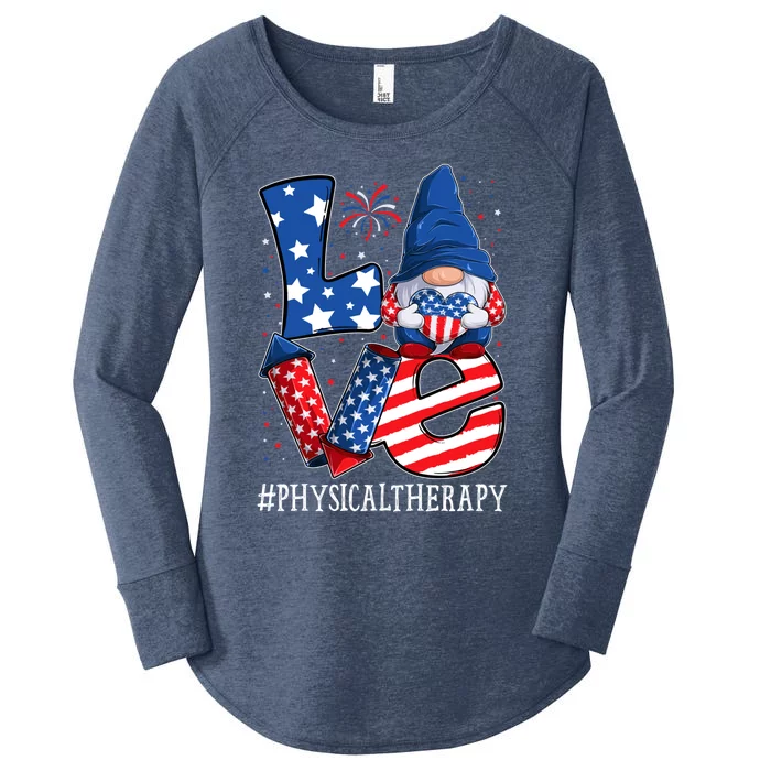 Physical Therapy Love 4th Of July Gnome Usa Patriotic Gift Women's Perfect Tri Tunic Long Sleeve Shirt