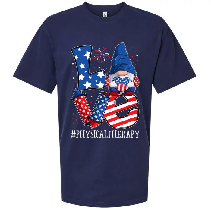 Physical Therapy Love 4th Of July Gnome Usa Patriotic Gift Sueded Cloud Jersey T-Shirt