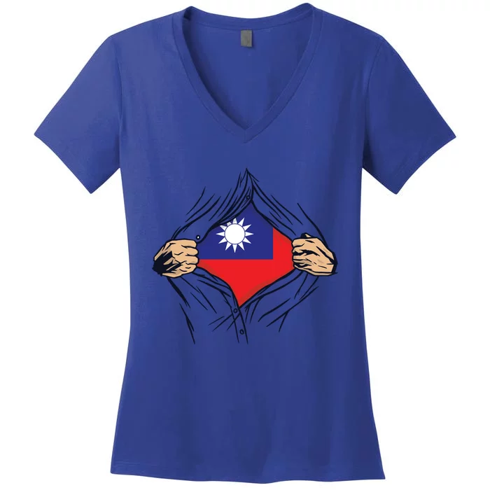 Proud Taiwanese Love Taiwan Flag Country Home Nation Gift Women's V-Neck T-Shirt