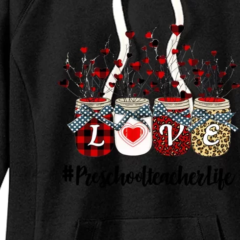 Preschool Teacher Life Happy Valentines Day Leopard Gift Women's Fleece Hoodie