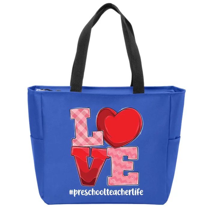 Preschool Teacher Life Valentines Day Heart Love Design Gift Zip Tote Bag