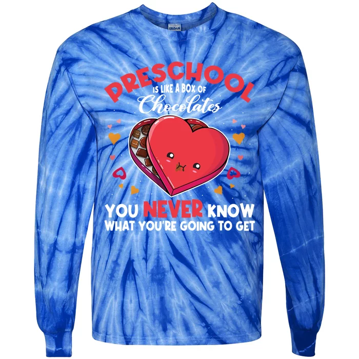 Preschool Teacher Like A Box Of Chocolates Valentines Day Gift Tie-Dye Long Sleeve Shirt