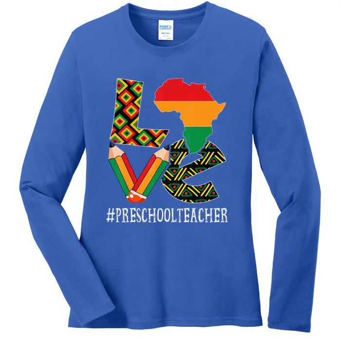 Preschool Teacher Love Bhm African American Ladies Long Sleeve Shirt