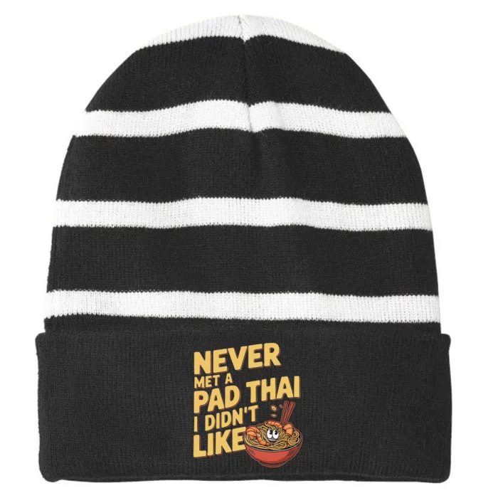 Pad Thai Lover Funny Humor Food Text Joke Loves Pad Thai Striped Beanie with Solid Band