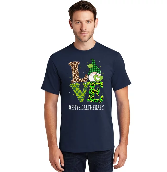 Physical Therapy Love St Patricks Day Gnome Leopard Tall T-Shirt