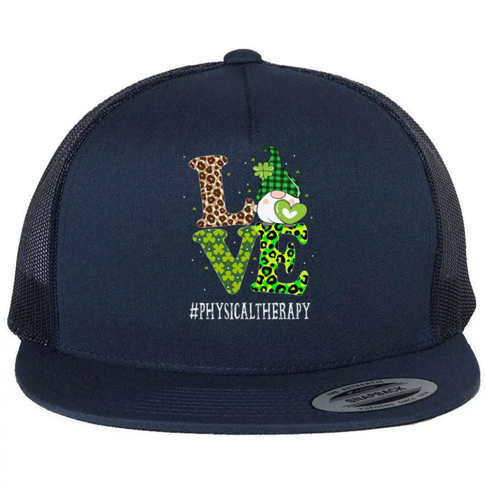 Physical Therapy Love St Patricks Day Gnome Leopard Flat Bill Trucker Hat