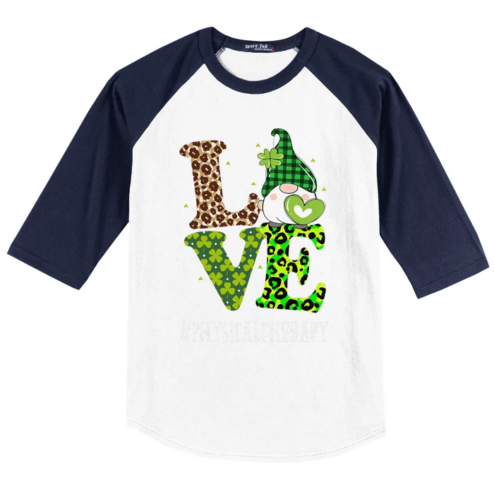 Physical Therapy Love St Patricks Day Gnome Leopard Baseball Sleeve Shirt