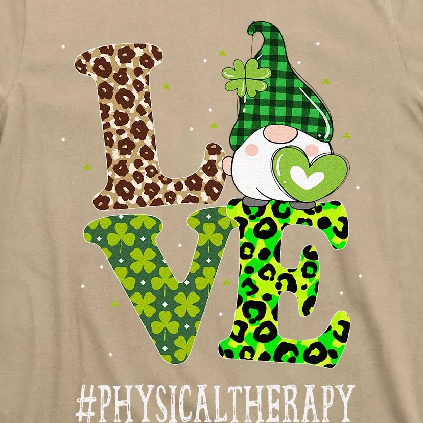 Physical Therapy Love St Patricks Day Gnome Leopard T-Shirt