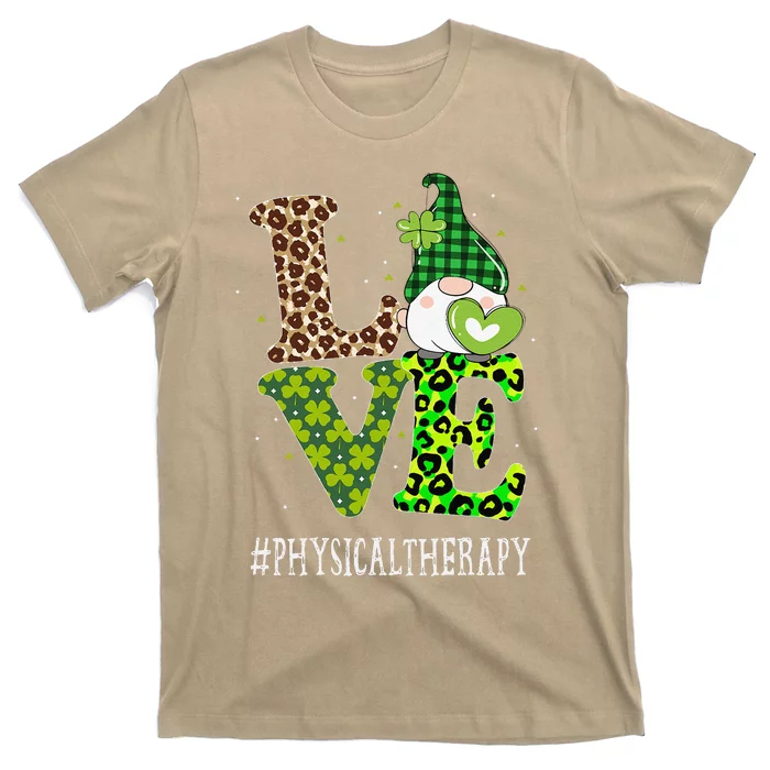 Physical Therapy Love St Patricks Day Gnome Leopard T-Shirt