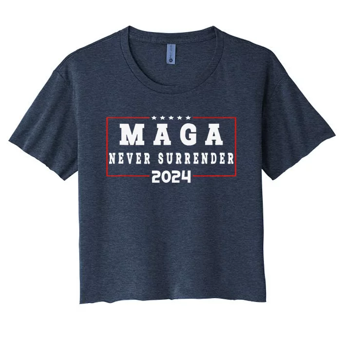 President Trump Maga Never Surrender 4th Of July 2024 Usa Women's Crop Top Tee