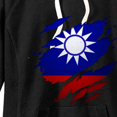 Proud Taiwanese Meaningful Gift Torn Ripped Taiwan Flag Meaningful Gift Women's Fleece Hoodie