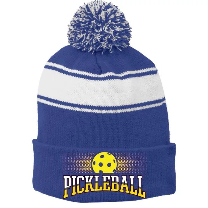 Pickleball Trendy Modern Gift Stripe Pom Pom Beanie