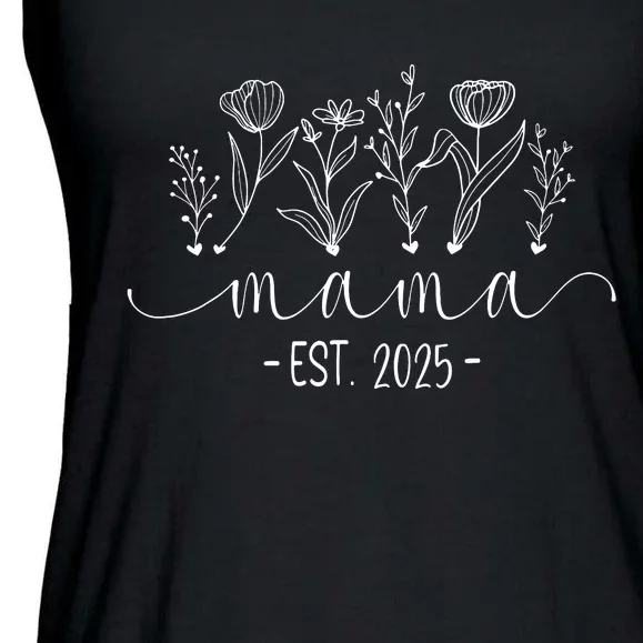 Promoted To Mama 2025 Pregnancy Floral New Mom Est 2025 Ladies Essential Flowy Tank