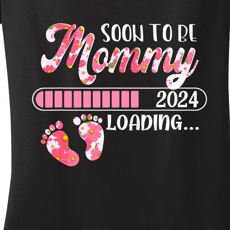 Promoted To Mommy Est 2024 New Mom First Mommy Women's V-Neck T-Shirt