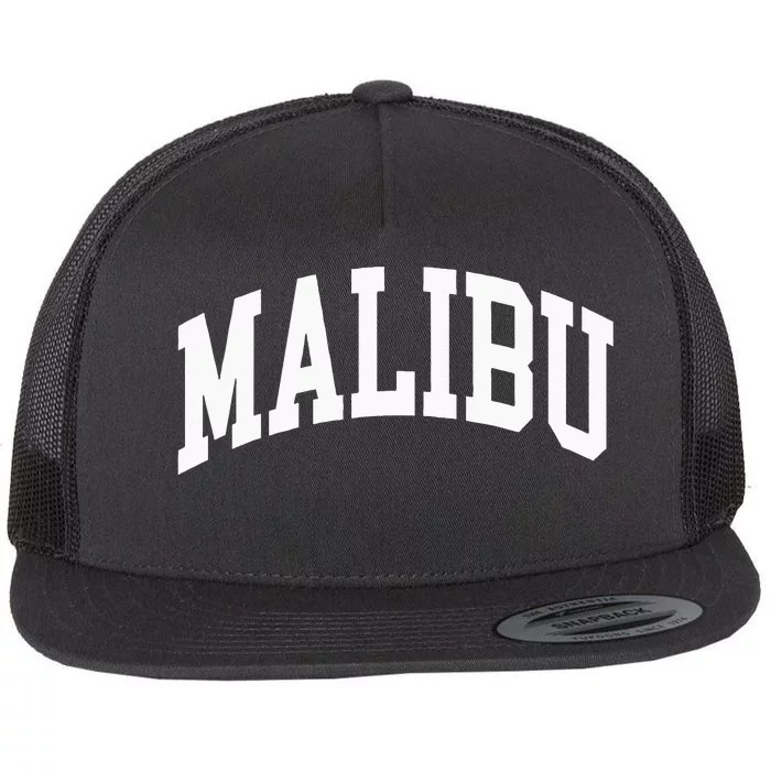 Preppy Trendy Malibu California CA Font Flat Bill Trucker Hat