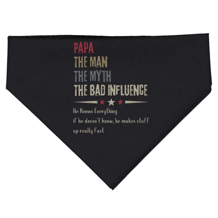 Papa The Man The Myth The Bad Influence USA-Made Doggie Bandana