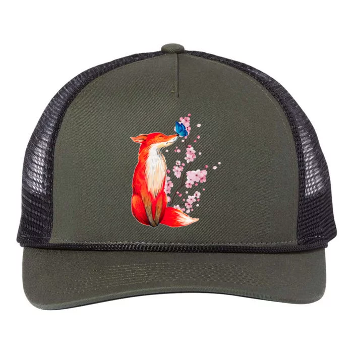 Pleased To Meet You, Japanese Fox With Cherry Blossoms Retro Rope Trucker Hat Cap