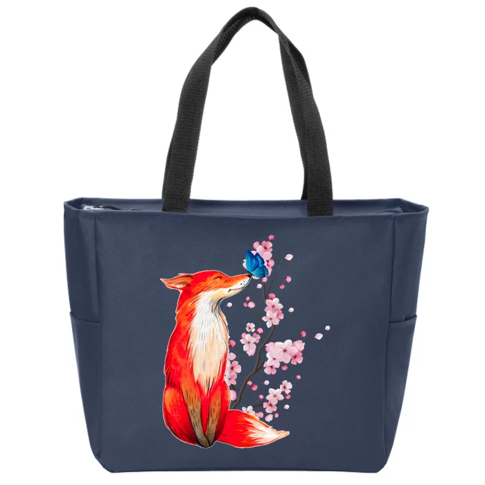 Pleased To Meet You, Japanese Fox With Cherry Blossoms Zip Tote Bag