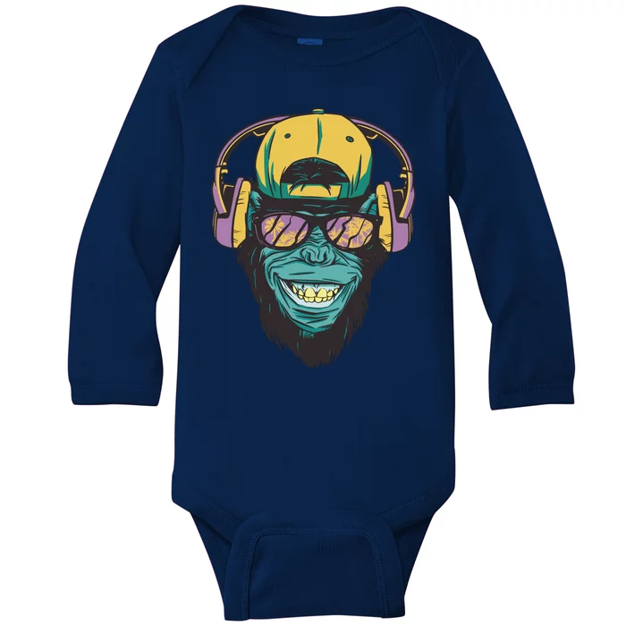 Palm Tree Music Monkey Baby Long Sleeve Bodysuit