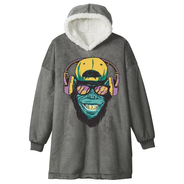 Palm Tree Music Monkey Hooded Wearable Blanket