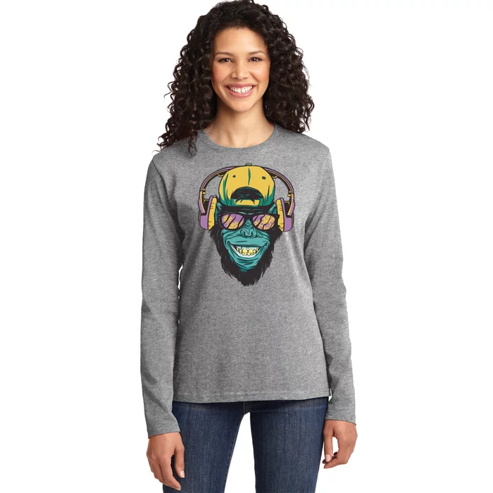 Palm Tree Music Monkey Ladies Long Sleeve Shirt