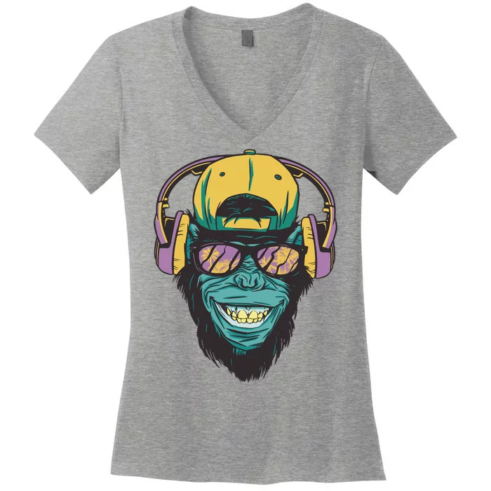 Palm Tree Music Monkey Women's V-Neck T-Shirt