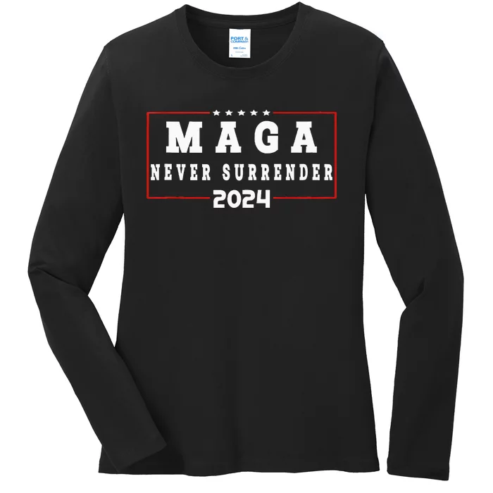 President Trump Maga Never Surrender 4th Of July 2024 Ladies Long Sleeve Shirt