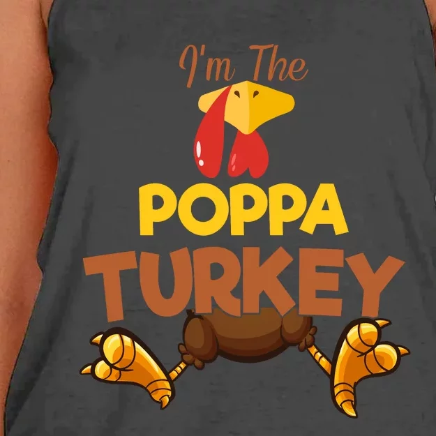 Poppa Turkey Matching Family Group Thanksgiving Gifts Women's Knotted Racerback Tank