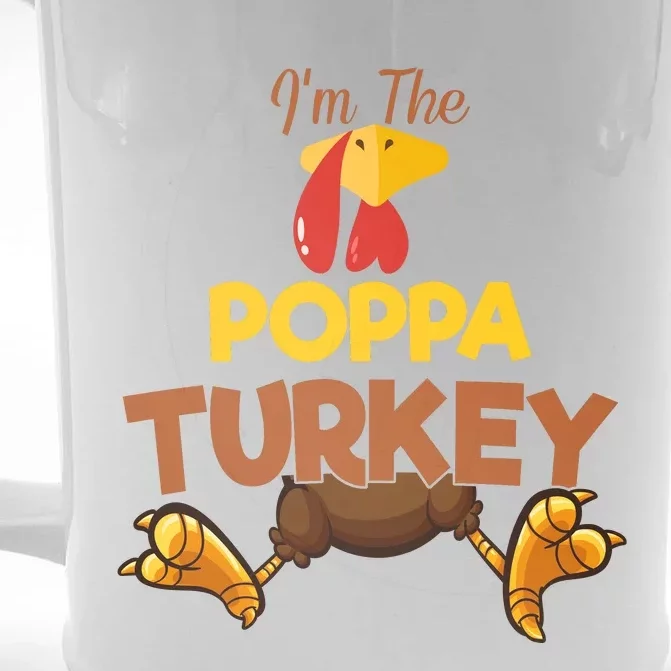 Poppa Turkey Matching Family Group Thanksgiving Gifts Front & Back Beer Stein