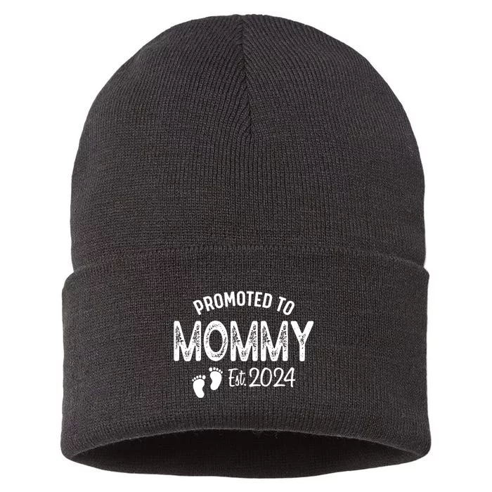 Promoted To Mommy 2024 Soon To Be Mama Funny New Mom Sustainable Knit Beanie