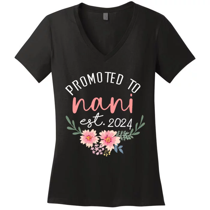 Promoted To Nani Est 2024 First Time Grandma Women's V-Neck T-Shirt