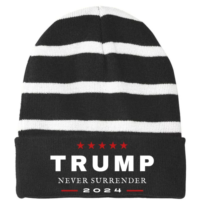 President Trump Never Surrender 2024 Maga Patriotic Striped Beanie with Solid Band