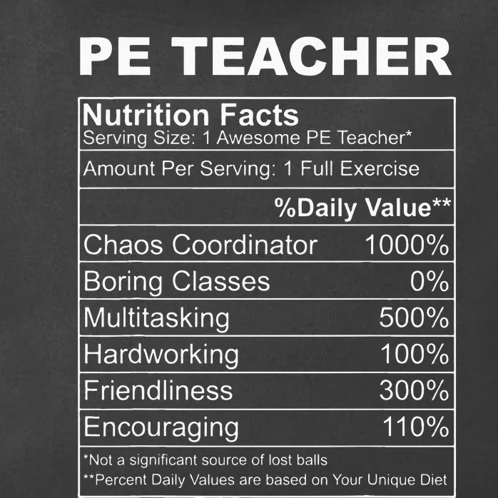 PE Teacher Nutrition Facts Physical Education Teacher Zip Tote Bag