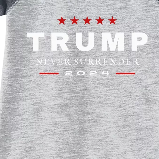 President Trump Never Surrender 2024 Maga Patriotic Infant Baby Jersey Bodysuit