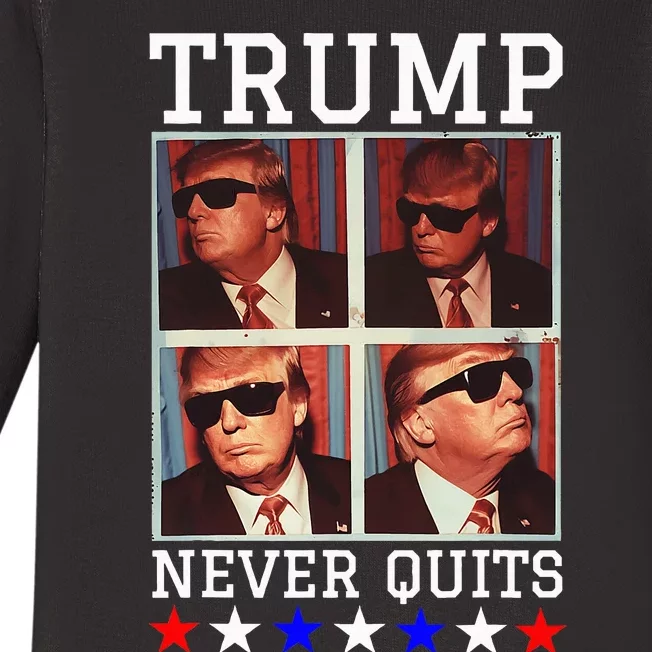 President Trump Never Quits Djt Cool Trump In Sunglasses Baby Long Sleeve Bodysuit